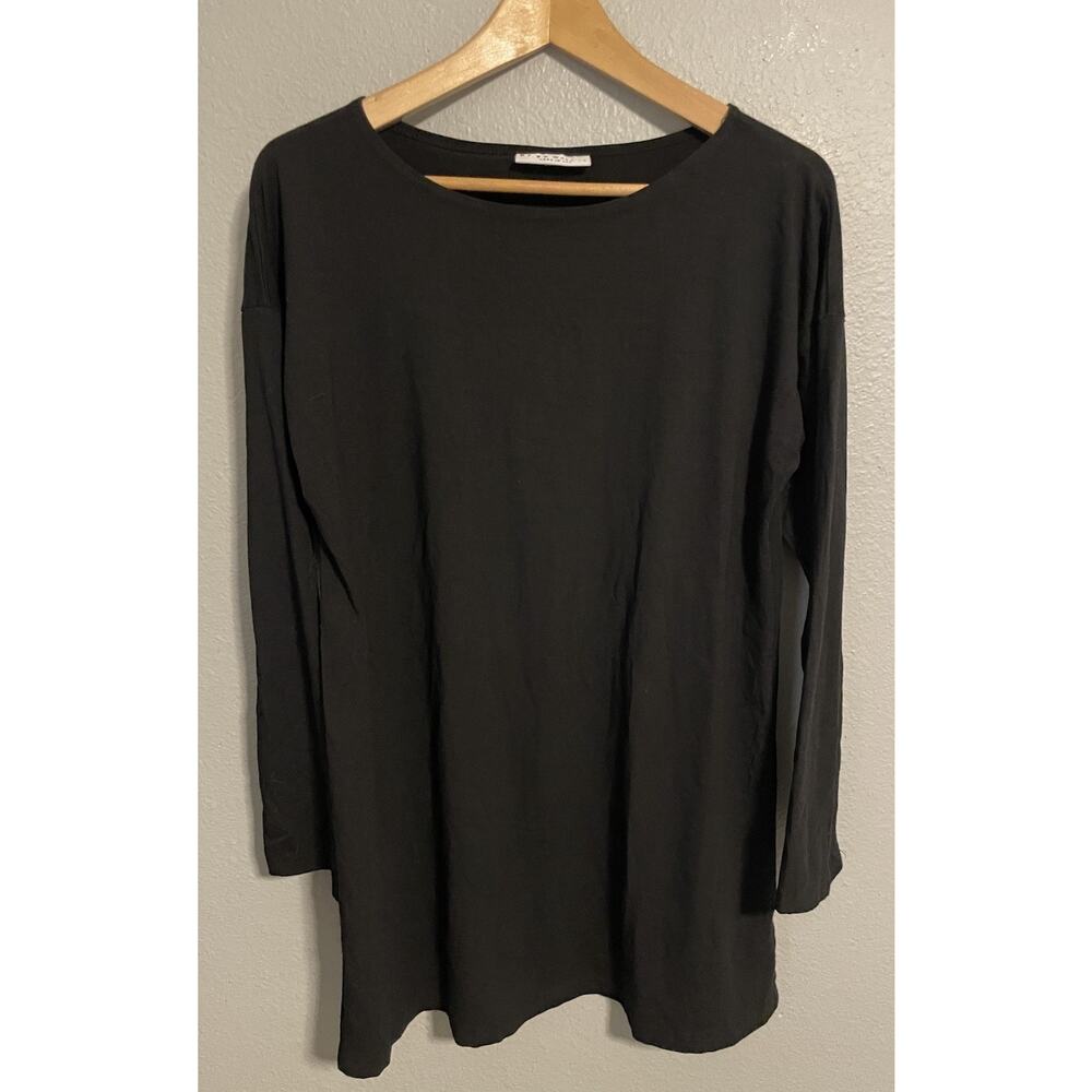Bryn Walker Womens Tunic Small Black Bamboo Organic Cotton Blend Stretch Modern